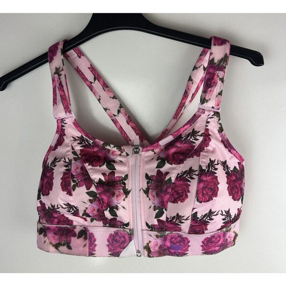 Shefit Ultimate Sports Bra High Impact Pink Floral Front Zip Size 1Luxe 40-42 - Picture 13 of 14